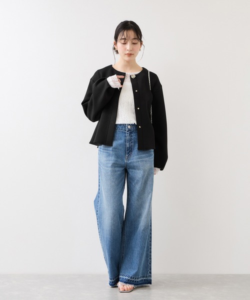 VIS(ビス)の「ボタンポイントペプラムカットジャケット(カーディガン/ボレロ・レディース・ブラック/グレー・FREE)」の16枚目の写真