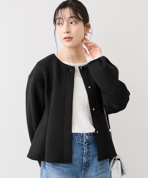 VIS(ビス)の「ボタンポイントペプラムカットジャケット(カーディガン/ボレロ・レディース・ブラック/グレー・FREE)」の22枚目の写真
