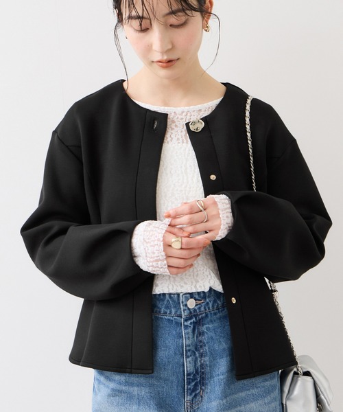 VIS(ビス)の「ボタンポイントペプラムカットジャケット(カーディガン/ボレロ・レディース・ブラック/グレー・FREE)」の21枚目の写真