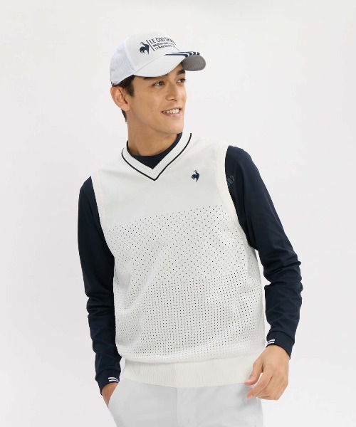 le coq sportif GOLF(ルコックスポルティフゴルフ)の「ウォッシャブルVネックニットベスト(ベスト・メンズ・ネイビー/ホワイト・L/XL/3L/M)」の1枚目の写真