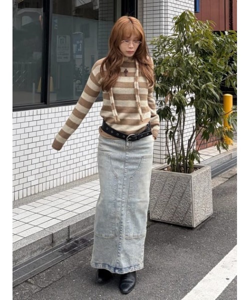 LAGUA GEM(ラグアジェム)の「BORDER STOLE SET トップス(ニット/セーター・レディース・ブラック/ネイビー/ベージュ・FREE)」の22枚目の写真