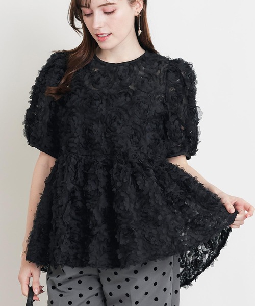 PICCIN PERLA(ピッチンペルラ)の「フラワーチュールブラウス(シャツ/ブラウス・レディース・ブラック/オフホワイト・M)」の12枚目の写真