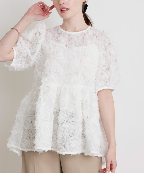 PICCIN PERLA(ピッチンペルラ)の「フラワーチュールブラウス(シャツ/ブラウス・レディース・ブラック/オフホワイト・M)」の3枚目の写真