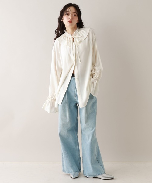 RAGEBLUE（レイジブルー）の「フリルカラーチュニックブラウス（シャツ/ブラウス・レディース・ホワイト/グリーン・FREE）」の13枚目の写真