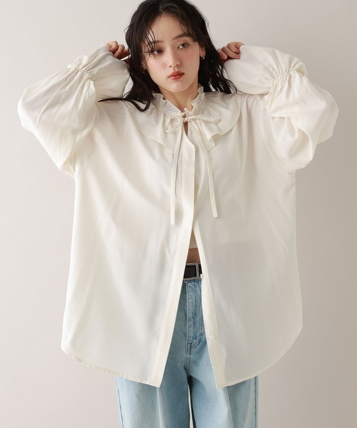 RAGEBLUE（レイジブルー）の「フリルカラーチュニックブラウス（シャツ/ブラウス・レディース・ホワイト/グリーン・FREE）」の15枚目の写真