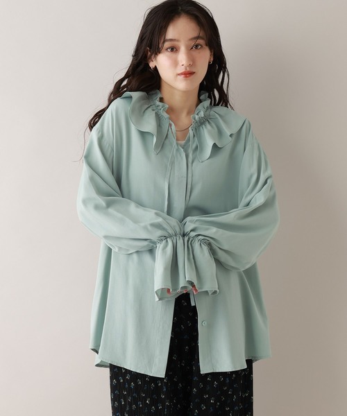 RAGEBLUE（レイジブルー）の「フリルカラーチュニックブラウス（シャツ/ブラウス・レディース・ホワイト/グリーン・FREE）」の18枚目の写真