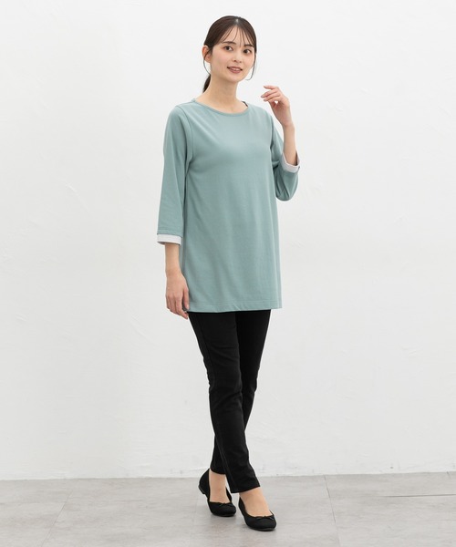 Honeys(ハニーズ)の「【UVカット】7分袖Aラインチュニック(Tシャツ/カットソー・レディース・ネイビー/ブラック×ホワイト/ブラック×ベージュ/スモーキーグリーン系・L/LL/M)」の11枚目の写真