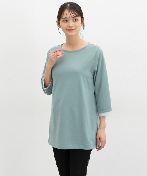 Honeys(ハニーズ)の「【UVカット】7分袖Aラインチュニック(Tシャツ/カットソー・レディース・ネイビー/ブラック×ホワイト/ブラック×ベージュ/スモーキーグリーン系・L/LL/M)」の12枚目の写真