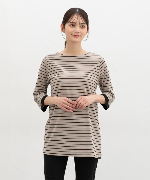 Honeys(ハニーズ)の「【UVカット】7分袖Aラインチュニック(Tシャツ/カットソー・レディース・ネイビー/ブラック×ホワイト/ブラック×ベージュ/スモーキーグリーン系・L/LL/M)」の15枚目の写真