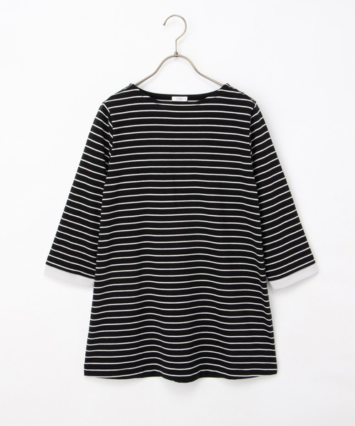 Honeys(ハニーズ)の「【UVカット】7分袖Aラインチュニック(Tシャツ/カットソー・レディース・ネイビー/ブラック×ホワイト/ブラック×ベージュ/スモーキーグリーン系・L/LL/M)」の16枚目の写真