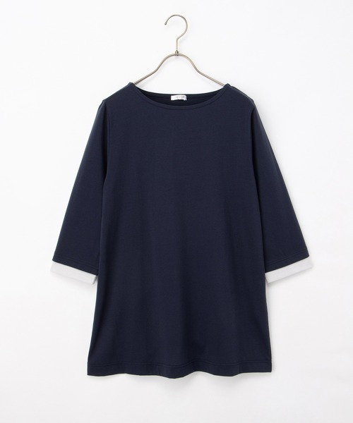 Honeys(ハニーズ)の「【UVカット】7分袖Aラインチュニック(Tシャツ/カットソー・レディース・ネイビー/ブラック×ホワイト/ブラック×ベージュ/スモーキーグリーン系・L/LL/M)」の18枚目の写真