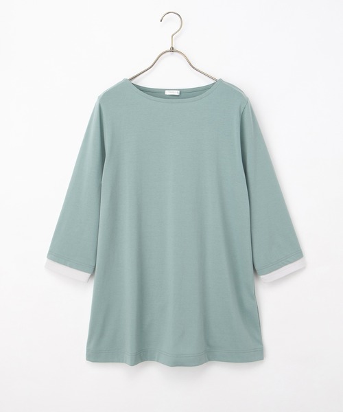 Honeys(ハニーズ)の「【UVカット】7分袖Aラインチュニック(Tシャツ/カットソー・レディース・ネイビー/ブラック×ホワイト/ブラック×ベージュ/スモーキーグリーン系・L/LL/M)」の20枚目の写真