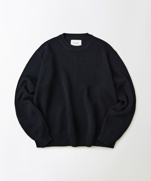 Linen Fisherman Crew Neck Knit — льняной свитер‑фишерман, тёмно‑синий