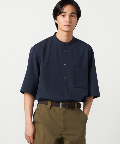COMME CA ISM(コムサイズム)の「ウールライク バンドカラー5分袖シャツ(シャツ/ブラウス・メンズ・サックスブルー/ホワイト/ネイビー/グレー・MEDIUM/LARGE/SMALL)」の3枚目の写真