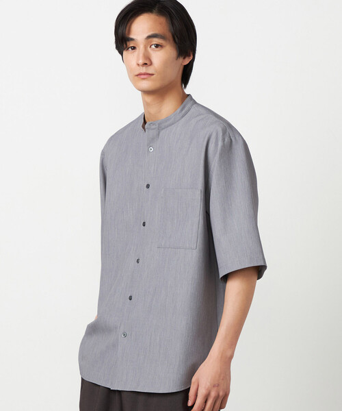 COMME CA ISM(コムサイズム)の「ウールライク バンドカラー5分袖シャツ(シャツ/ブラウス・メンズ・サックスブルー/ホワイト/ネイビー/グレー・MEDIUM/LARGE/SMALL)」の1枚目の写真