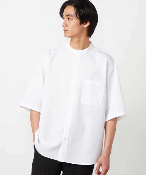 COMME CA ISM(コムサイズム)の「ウールライク バンドカラー5分袖シャツ(シャツ/ブラウス・メンズ・サックスブルー/ホワイト/ネイビー/グレー・MEDIUM/LARGE/SMALL)」の2枚目の写真