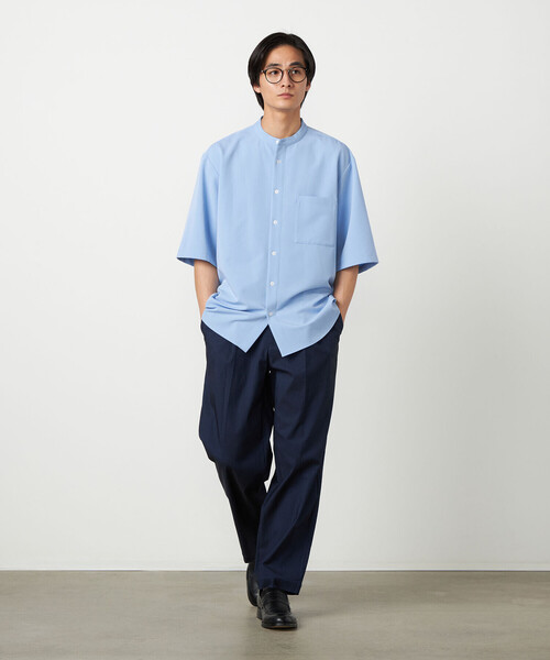 COMME CA ISM(コムサイズム)の「ウールライク バンドカラー5分袖シャツ(シャツ/ブラウス・メンズ・サックスブルー/ホワイト/ネイビー/グレー・MEDIUM/LARGE/SMALL)」の5枚目の写真