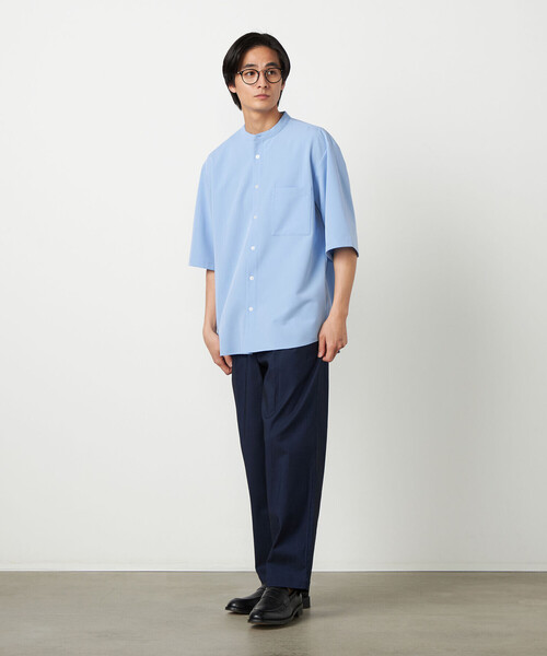 COMME CA ISM(コムサイズム)の「ウールライク バンドカラー5分袖シャツ(シャツ/ブラウス・メンズ・サックスブルー/ホワイト/ネイビー/グレー・MEDIUM/LARGE/SMALL)」の6枚目の写真