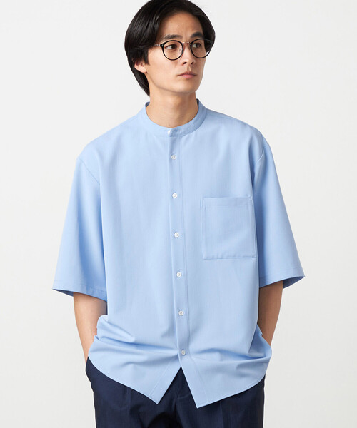 COMME CA ISM(コムサイズム)の「ウールライク バンドカラー5分袖シャツ(シャツ/ブラウス・メンズ・サックスブルー/ホワイト/ネイビー/グレー・MEDIUM/LARGE/SMALL)」の7枚目の写真