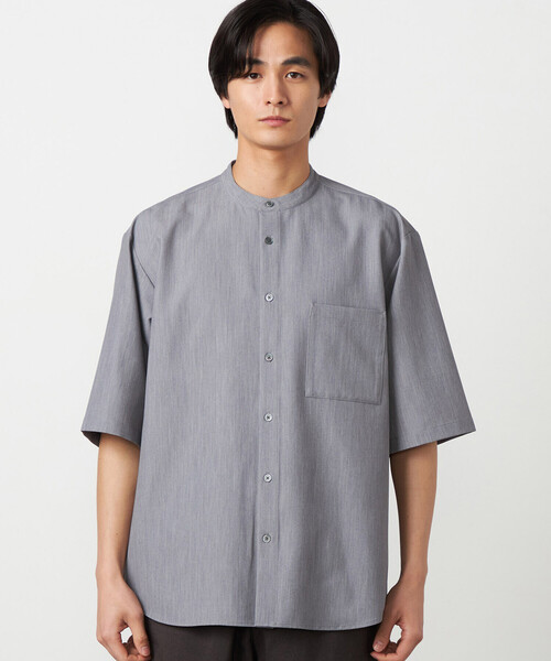 COMME CA ISM(コムサイズム)の「ウールライク バンドカラー5分袖シャツ(シャツ/ブラウス・メンズ・サックスブルー/ホワイト/ネイビー/グレー・MEDIUM/LARGE/SMALL)」の9枚目の写真