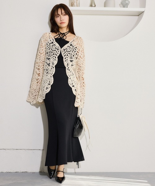 mysty woman（ミスティウーマン）の「スカラクロシェ風カーディガンLS 666021（シャツ/ブラウス・レディース・アイボリー/ブラック・FREE）」の9枚目の写真