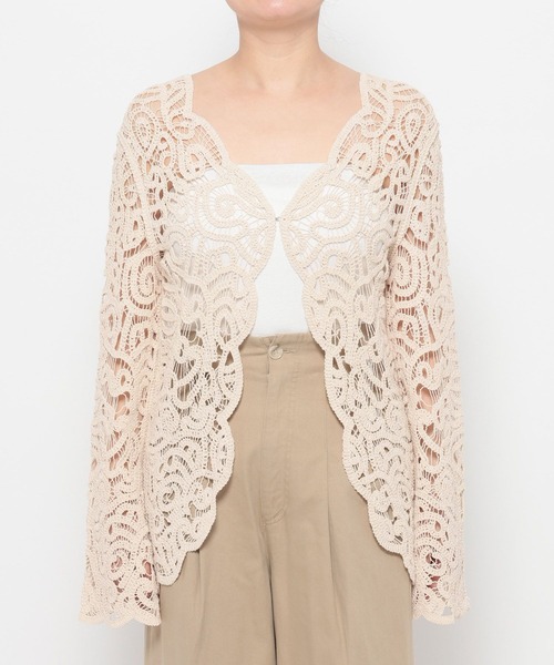 mysty woman（ミスティウーマン）の「スカラクロシェ風カーディガンLS 666021（シャツ/ブラウス・レディース・アイボリー/ブラック・FREE）」の18枚目の写真