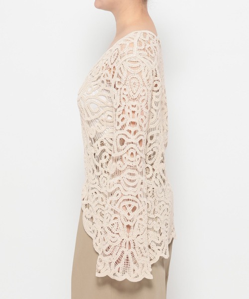 mysty woman（ミスティウーマン）の「スカラクロシェ風カーディガンLS 666021（シャツ/ブラウス・レディース・アイボリー/ブラック・FREE）」の19枚目の写真