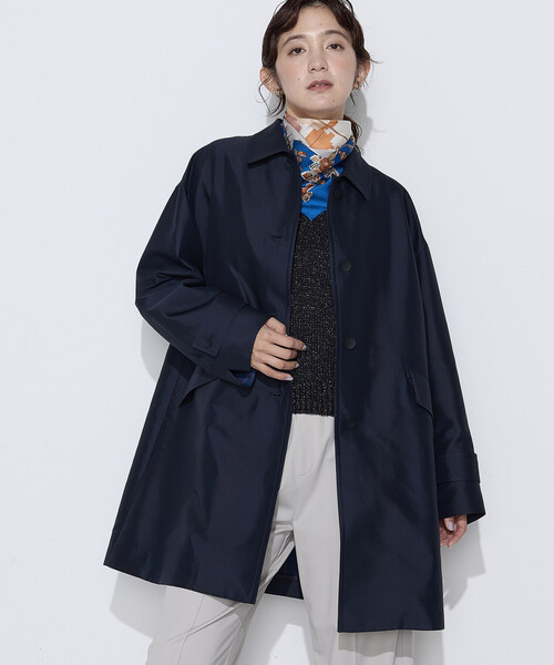 K.T KIYOKO TAKASE(キヨコタカセ)の「シルクチェック コンバーチブルステンカラーコート(ステンカラーコート・レディース・グレイッシュベージュ/ネイビー・9号)」の2枚目の写真