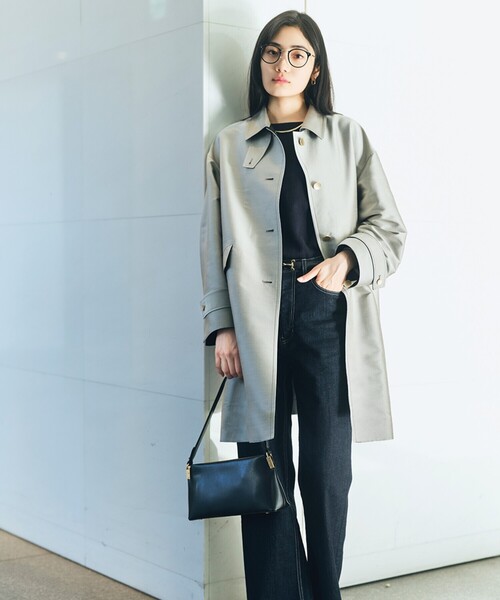 K.T KIYOKO TAKASE(キヨコタカセ)の「シルクチェック コンバーチブルステンカラーコート(ステンカラーコート・レディース・グレイッシュベージュ/ネイビー・9号)」の1枚目の写真