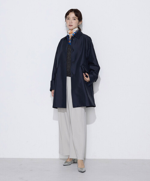 K.T KIYOKO TAKASE(キヨコタカセ)の「シルクチェック コンバーチブルステンカラーコート(ステンカラーコート・レディース・グレイッシュベージュ/ネイビー・9号)」の3枚目の写真