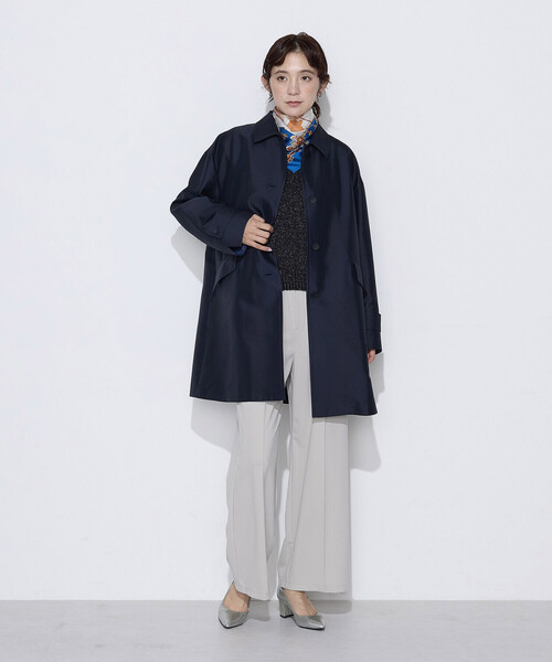 K.T KIYOKO TAKASE(キヨコタカセ)の「シルクチェック コンバーチブルステンカラーコート(ステンカラーコート・レディース・グレイッシュベージュ/ネイビー・9号)」の4枚目の写真