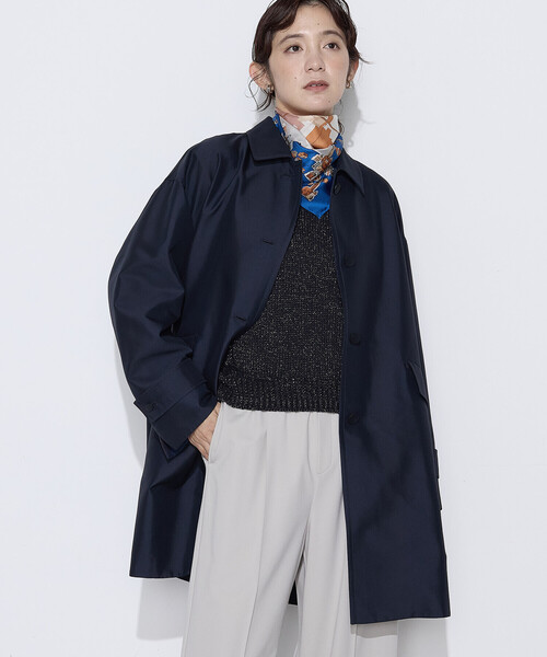 K.T KIYOKO TAKASE(キヨコタカセ)の「シルクチェック コンバーチブルステンカラーコート(ステンカラーコート・レディース・グレイッシュベージュ/ネイビー・9号)」の5枚目の写真