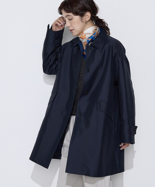 K.T KIYOKO TAKASE(キヨコタカセ)の「シルクチェック コンバーチブルステンカラーコート(ステンカラーコート・レディース・グレイッシュベージュ/ネイビー・9号)」の7枚目の写真