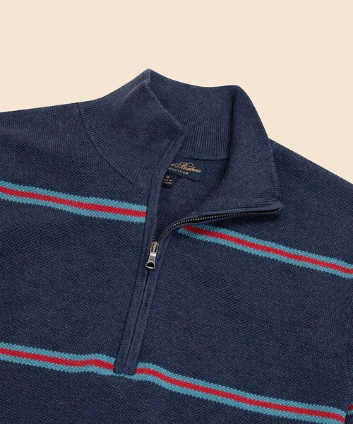 BROOKS BROTHERS(ブルックスブラザーズ)の「スーピマコットン ピケ ストライプ ハーフジップ モックネックプルオーバー(ニット/セーター・メンズ・ネイビー・LARGE/MEDIUM/SMALL/X-LARGE)」の2枚目の写真