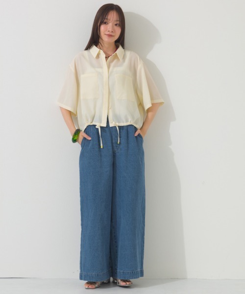 OMNES(オムネス)の「シアーテックコットン 胸ポケットレギュラーカラー半袖シャツ 花粉リリース付(シャツ/ブラウス・レディース・ネイビー/ベージュ/オリーブ/アイボリー・FREE)」の5枚目の写真