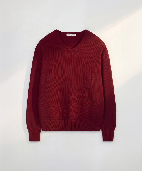 Waffle Cotton V‑Neck — вишнёвый (BURGUNDY)