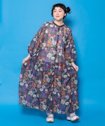 ScoLar | ScoLar(スカラー) 花ネコ柄シアー素材ティアードシャツワンピ(シャツワンピース)