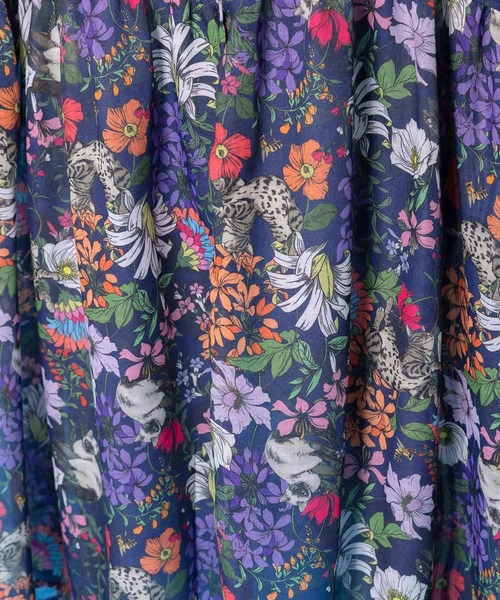 ScoLar（スカラー）の「ScoLar(スカラー) 花ネコ柄シアー素材ティアードシャツワンピ（シャツワンピース・レディース・ブラック/ネイビー・MEDIUM）」の10枚目の写真