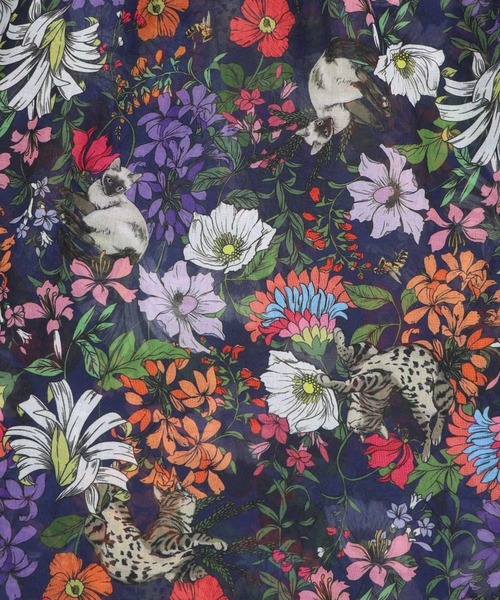 ScoLar（スカラー）の「ScoLar(スカラー) 花ネコ柄シアー素材ティアードシャツワンピ（シャツワンピース・レディース・ブラック/ネイビー・MEDIUM）」の13枚目の写真