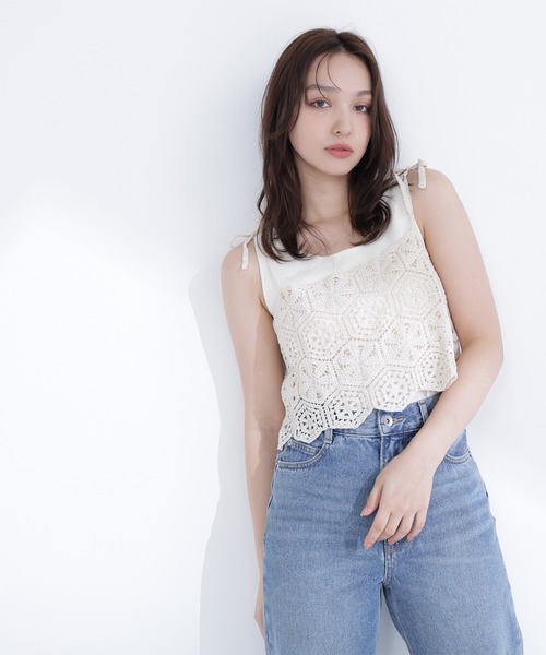 NATURAL BEAUTY BASIC（ナチュラルビューティーベーシック）の「クラフトレースビスチェ（キャミソール・レディース・ベージュ/オフホワイト・ﾌﾘ-）」の20枚目の写真