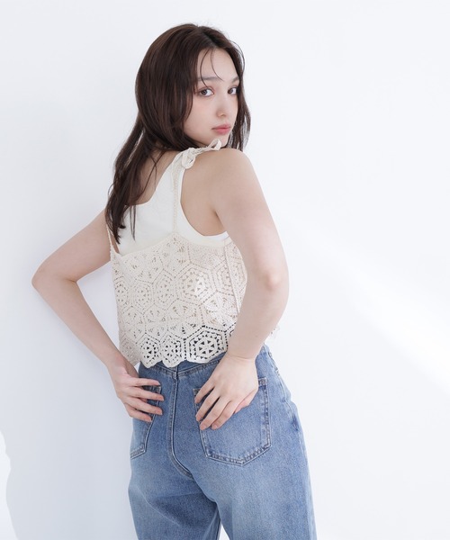 NATURAL BEAUTY BASIC（ナチュラルビューティーベーシック）の「クラフトレースビスチェ（キャミソール・レディース・ベージュ/オフホワイト・ﾌﾘ-）」の22枚目の写真