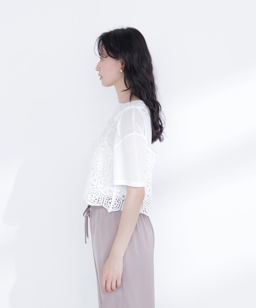 NATURAL BEAUTY BASIC（ナチュラルビューティーベーシック）の「クラフトレースビスチェ（キャミソール・レディース・ベージュ/オフホワイト・ﾌﾘ-）」の12枚目の写真