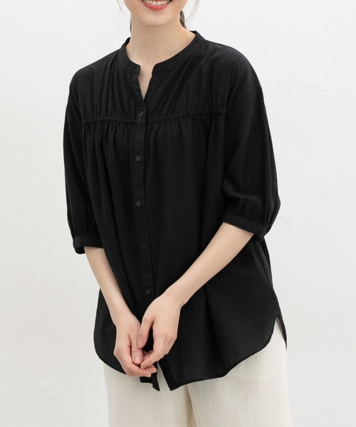 Honeys(ハニーズ)の「6分袖切替チュニック(シャツ/ブラウス・レディース・ネイビー/モカ/ホワイト系その他/ブルー系その他3/グレイッシュブルー・L/LL/M/S)」の11枚目の写真