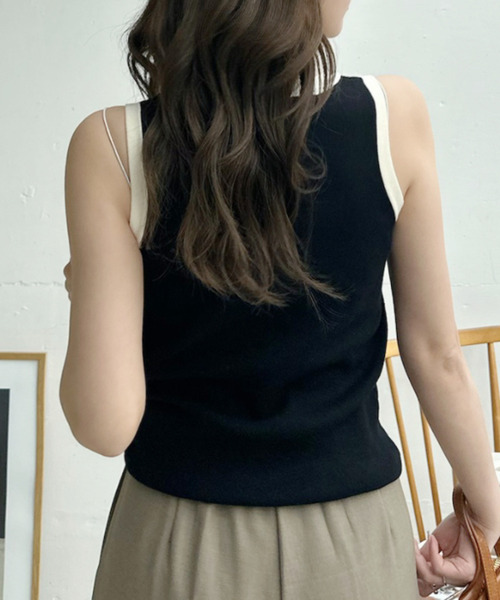 Ada.（エイダ）の「配色 パイピング ニットタンクトップ（タンクトップ・レディース・アイボリー/ブラウン/ブラック・FREE）」の14枚目の写真