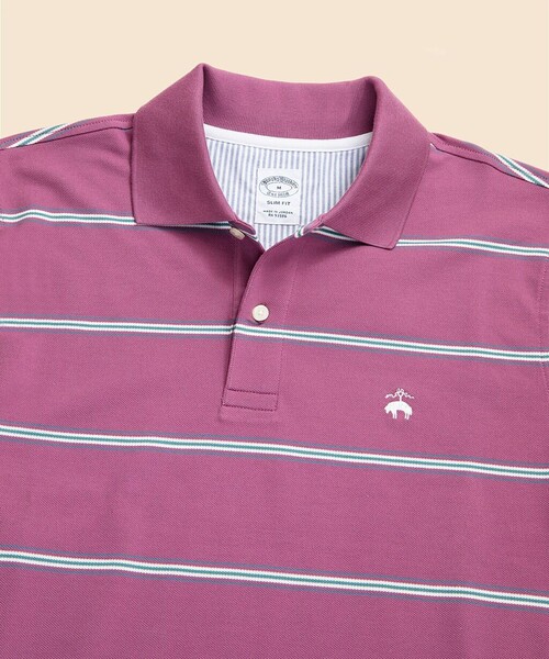 BROOKS BROTHERS(ブルックスブラザーズ)の「コットン ストレッチピケ GFロゴ マルチストライプ ポロシャツ Slim Fit(ポロシャツ・メンズ・パープル/ネイビー・LARGE/MEDIUM/SMALL/X-LARGE/X-SMALL)」の4枚目の写真