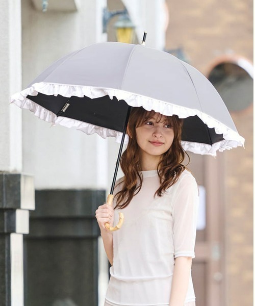tutuanna（チュチュアンナ）の「[UVカット・遮光率100%][遮熱]フリル付き日傘（晴雨兼用）（長傘・レディース・チャコール/ブラック/サンドベージュ・フリー）」の3枚目の写真