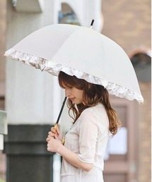 [UVカット・遮光率100%][遮熱]フリル付き日傘（晴雨兼用）