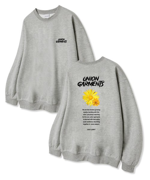 Union Garments(ユニオンガーメンツ)の「ツーフラワー 裏毛 スウェットTシャツ グレー(スウェット・レディース・その他・L/XL/XXL)」の1枚目の写真