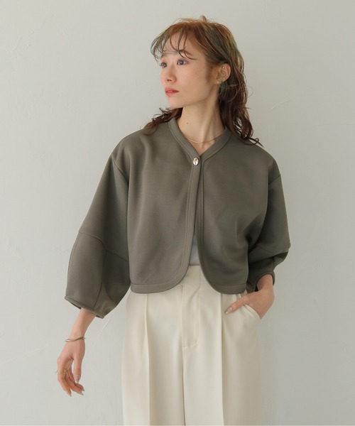 CLEIO（クレイオ）の「【CLEIO】ダンボールカットソーカーディガン DUMBLE CUTSEW CARDIGAN（カーディガン/ボレロ・レディース・アイボリー/チャコールグレー・FREE）」の2枚目の写真