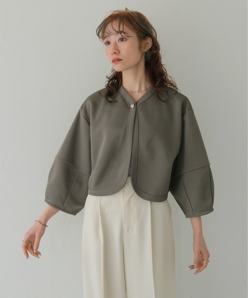 CLEIO（クレイオ）の「【CLEIO】ダンボールカットソーカーディガン DUMBLE CUTSEW CARDIGAN（カーディガン/ボレロ・レディース・アイボリー/チャコールグレー・FREE）」の21枚目の写真